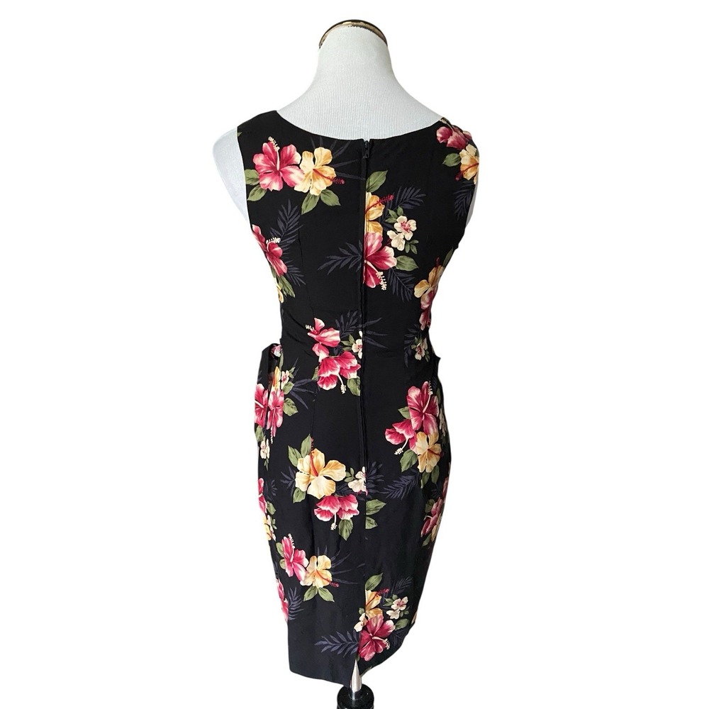 Vintage Iolani Womens Hawaiian Dress Size XS Black Floral Wrap Sleeveless Aloha - Picture 4 of 11